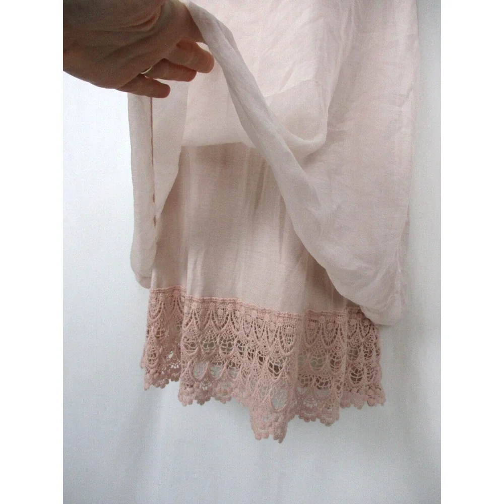 Elena Baldi Silk Top Women Small Crochet Lace Lagenlook Coquette Romantic Pastel - Picture 3 of 16